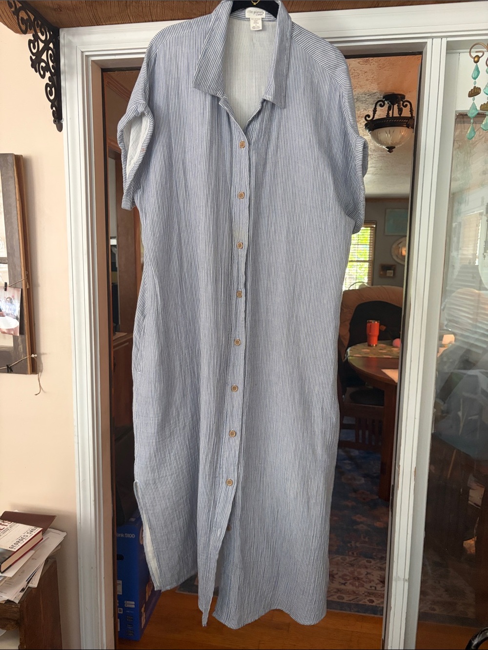 Little planet maternity dress Blue Striped Button-Front Maxi